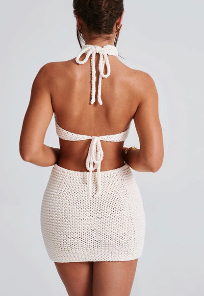 Vanilla Knit Backless Mock Neck Set