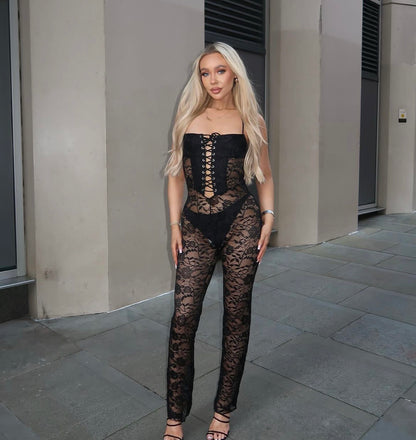 Corset Detail Lace Jumpsuit