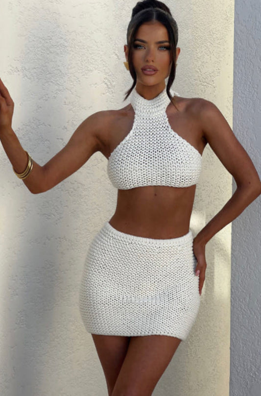 Vanilla Knit Backless Mock Neck Set