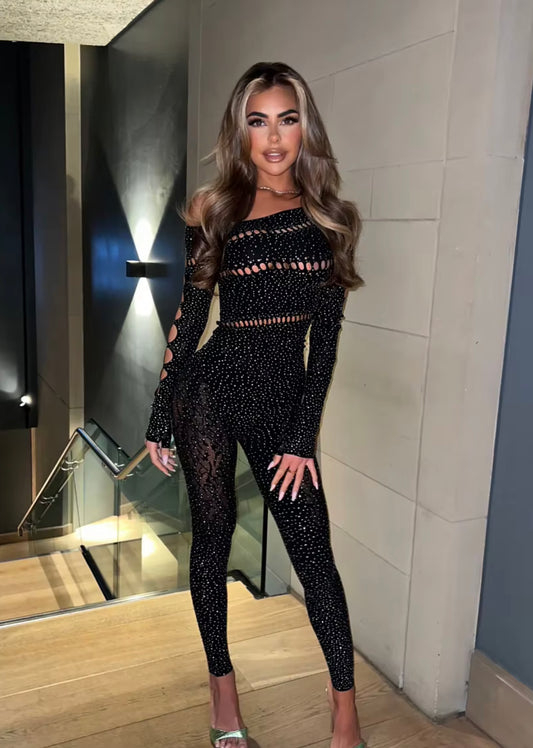 Kim Embellished Bodycon Jumpsuit Black