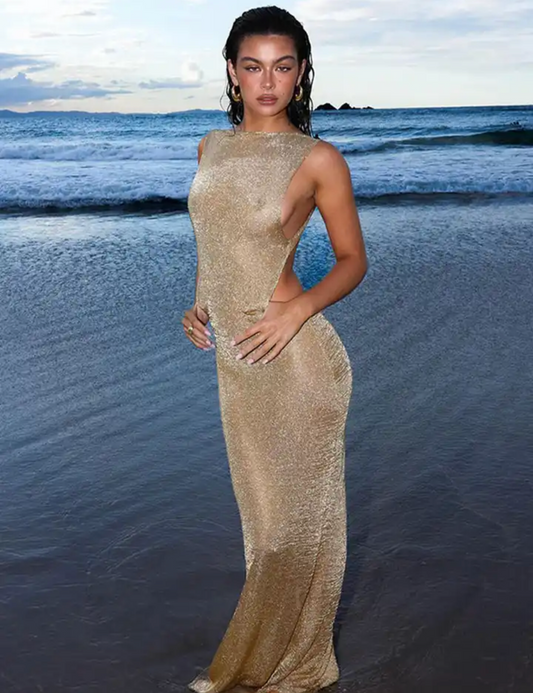 Gold knit Backless Maxi Dress