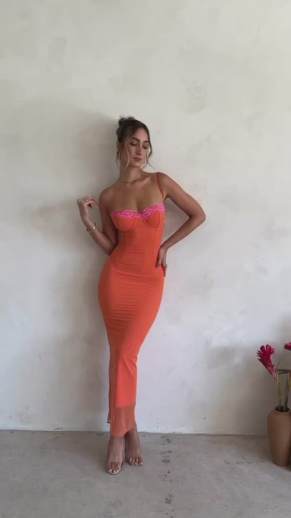 Mira Lace Trim Maxi Dress Orange